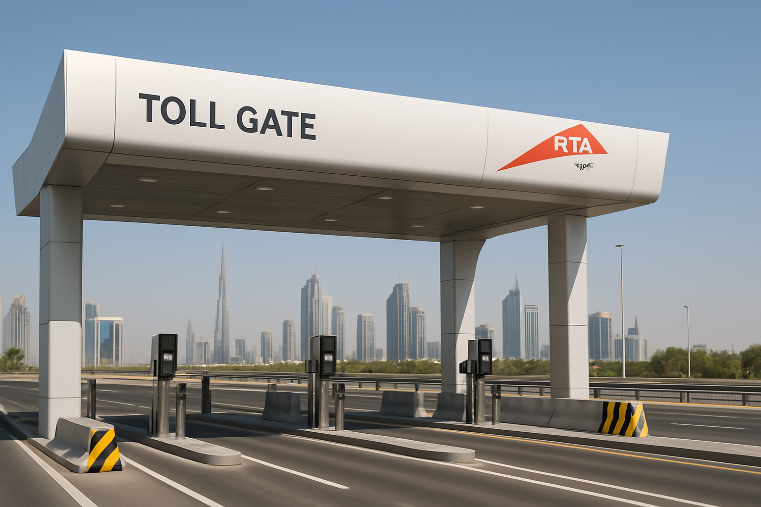 Modern toll gate on a Dubai expressway